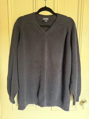 Lands' End Women’s Dark Blue Cotton V-Neck Sweater